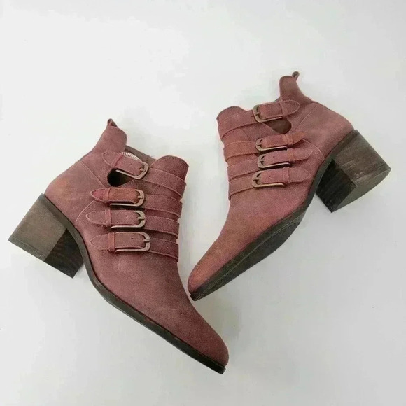 Lucky Brand Loreniah Red Moto Grunge Buckle Ankle Booties - 7.5 - Picture 10 of 11